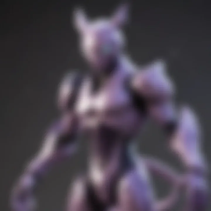 Armored Mewtwo standing tall in a mystical setting