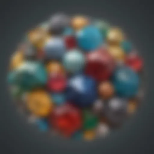 A detailed illustration of various types of ash gems in Pokémon, showcasing their colors and designs.