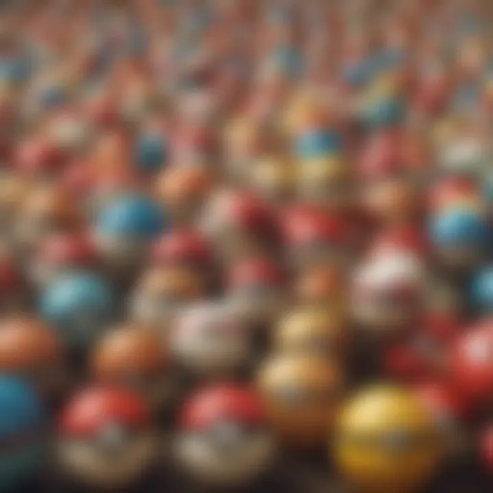 Illustration showcasing the strategic usage of bulk Pokeballs in a Pokemon battle