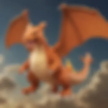 Illustration of Charizard soaring through the sky with fiery wings