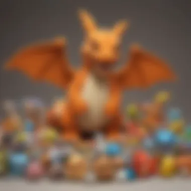 Charizard Stuffed Animal Surrounded by Pokemon Memorabilia