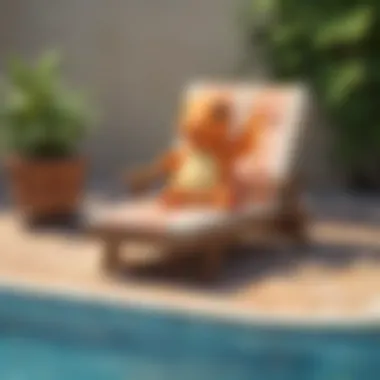 Illustration of a Charmander-inspired poolside lounge chair