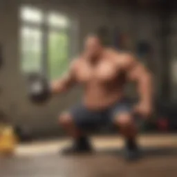 Athletic woman training with kettlebells