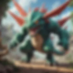 A dynamic battle scene featuring Pokémon in action.
