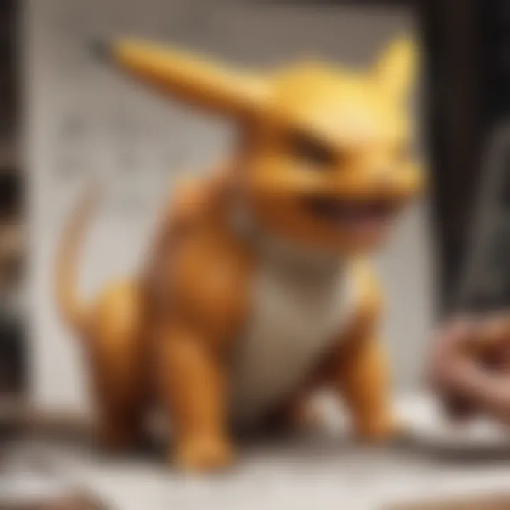 An artist sketching ideas for a personalized Pokemon card layout