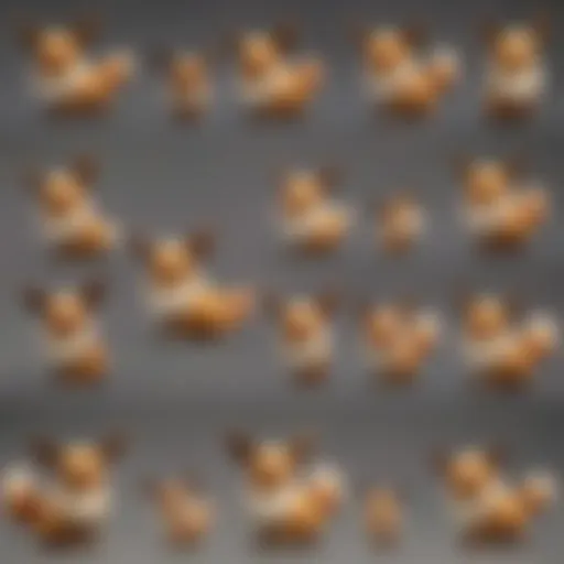 A vibrant display of various Eevee figures showcasing its numerous evolutions.