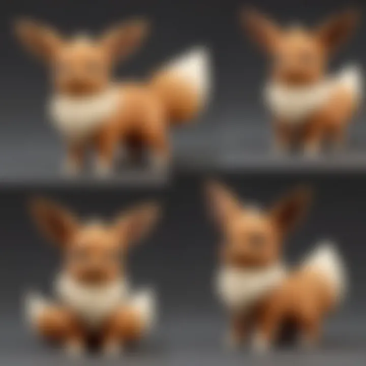 A side-by-side comparison of different Eevee figures, illustrating their unique features.