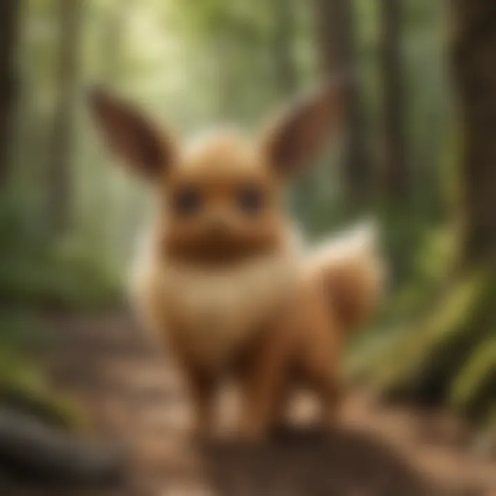 Eevee camouflaged in forest setting