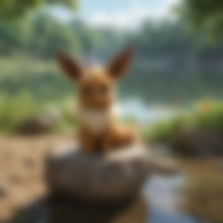 Eevee frolicking by serene lake