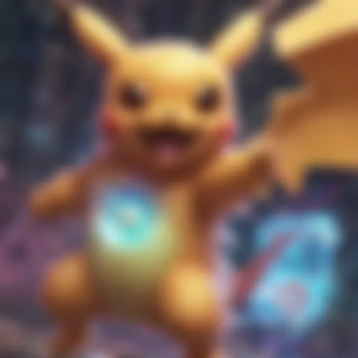 A close-up of a holographic Pokemon card showcasing its vibrant details