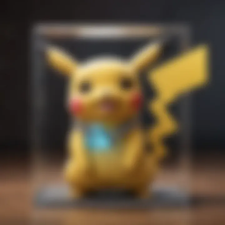 A close-up of a holographic Pikachu card showcasing its sparkle