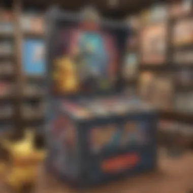 Collector Engaging with Pokémon Booster Box A collector examining a Pokémon booster box in a store.