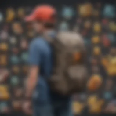 An artistic rendering of Ash's backpack surrounded by Pokémon.