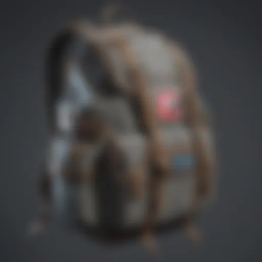 A detailed view of Ash's backpack showcasing its various features.