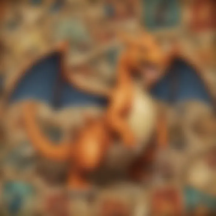 Vintage Charizard card collection on display