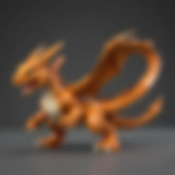 An assembled Charizard LEGO figure in a dynamic pose, highlighting its iconic features.