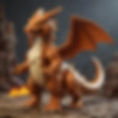 A close-up of the unique features of the Charizard LEGO set, such as movable parts and accessories.