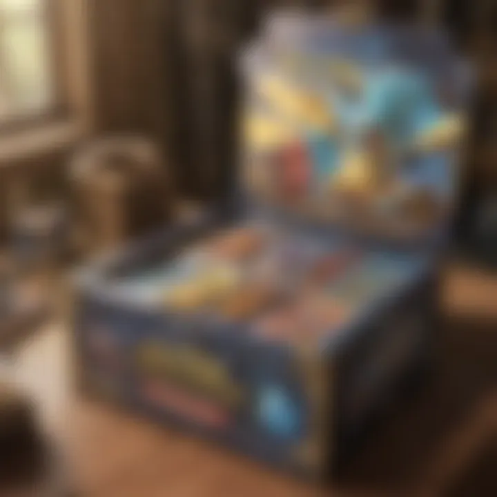 A close-up view of an opened booster box revealing shiny Pokémon cards.