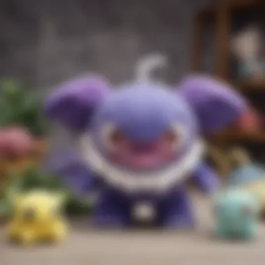 A display of various Cosmog plush toys in a vibrant Pokémon Center.