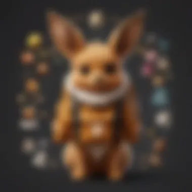 Detailed artwork of each Eevee evolution with symbolic attributes
