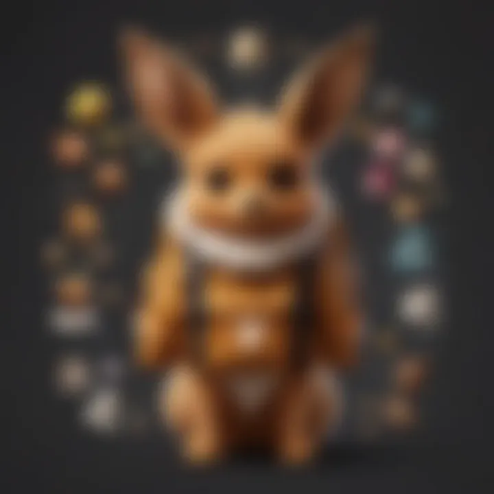 Detailed artwork of each Eevee evolution with symbolic attributes