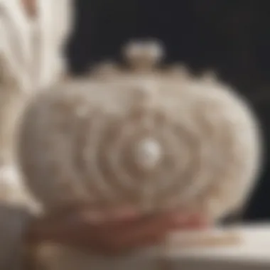 Stylish Pearl Embellished Clutch on a velvet background