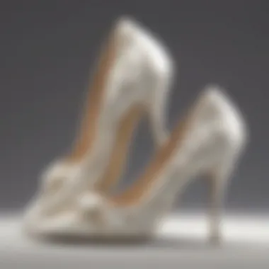 Fashionable Pearl-Adorned High Heels on a marble floor