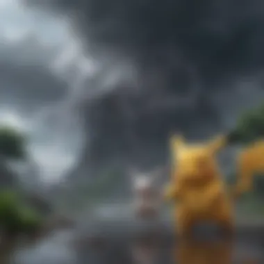 Dynamic Electric Pokemon Clash Amid Thunderstorm Electric-type Pokemon battling in a thunderstorm illustration