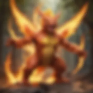 Fiery Pokemon Evolution: A Blaze of Power Fire-type Pokemon evolving in a burst of flames illustration
