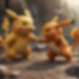 Illustration of a Pikachu and Charmander engaging in a battle