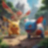 Illustration depicting a vibrant Pokemon battle scene