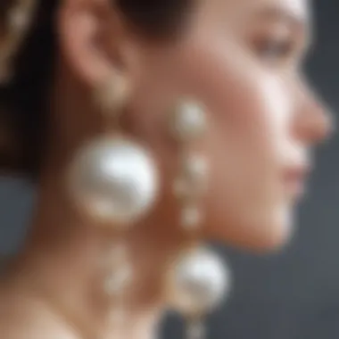 Opulent Pearl Earrings Close-Up Luxurious pearl earrings close up