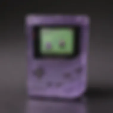 The iconic Game Boy device displaying Pokémon Crystal on its screen.