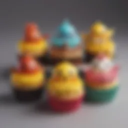A vibrant array of Pokémon-themed cupcakes featuring various popular characters.