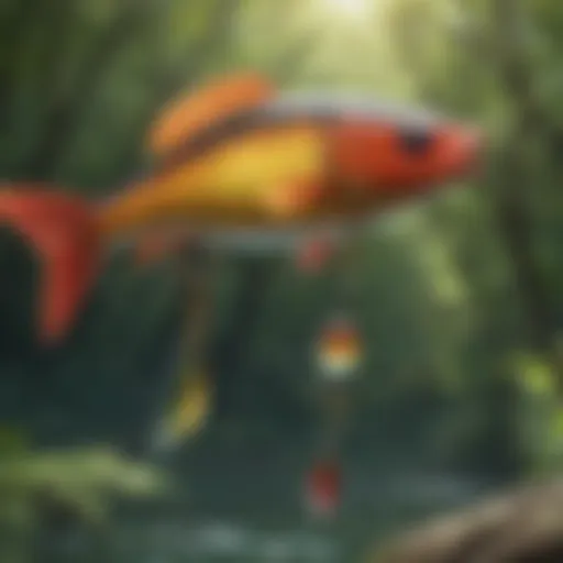 Colorful Pokémon fishing lure in motion