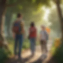 Group of friends exploring a vibrant park while playing Pokémon Go
