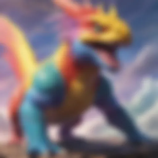 A close-up view of a vibrant Rainbow Rare Pokémon card showcasing its unique holographic design.