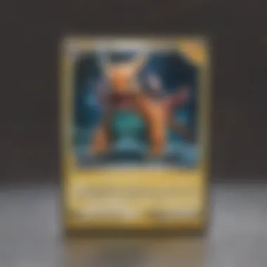 Close-up view of a rare holographic Pokemon card showcasing its intricate design