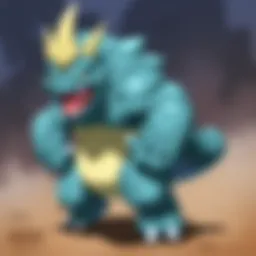 Rhyperior displaying its impressive Rock/Ground type attributes in battle.