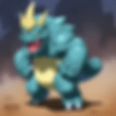 Rhyperior displaying its impressive Rock/Ground type attributes in battle.