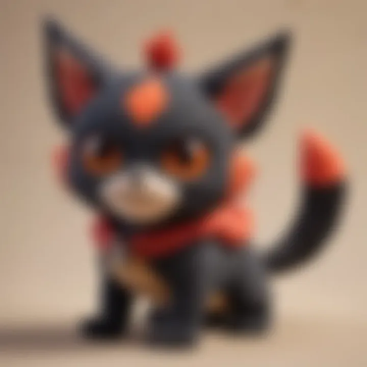 Litten plush displayed alongside other popular Pokemon merchandise, highlighting its place in the collection.