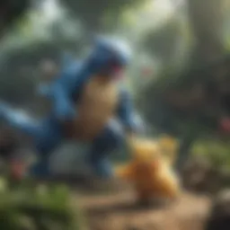 A vibrant battle scene showcasing various Pokémon types in action.