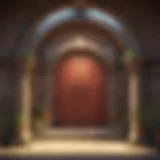 An illustration of the Dragon Gym entrance with mystical elements
