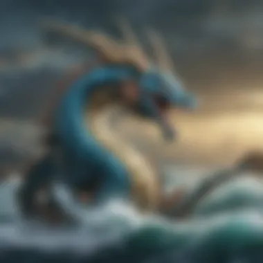 Gyarados majestically portrayed in a metal poster