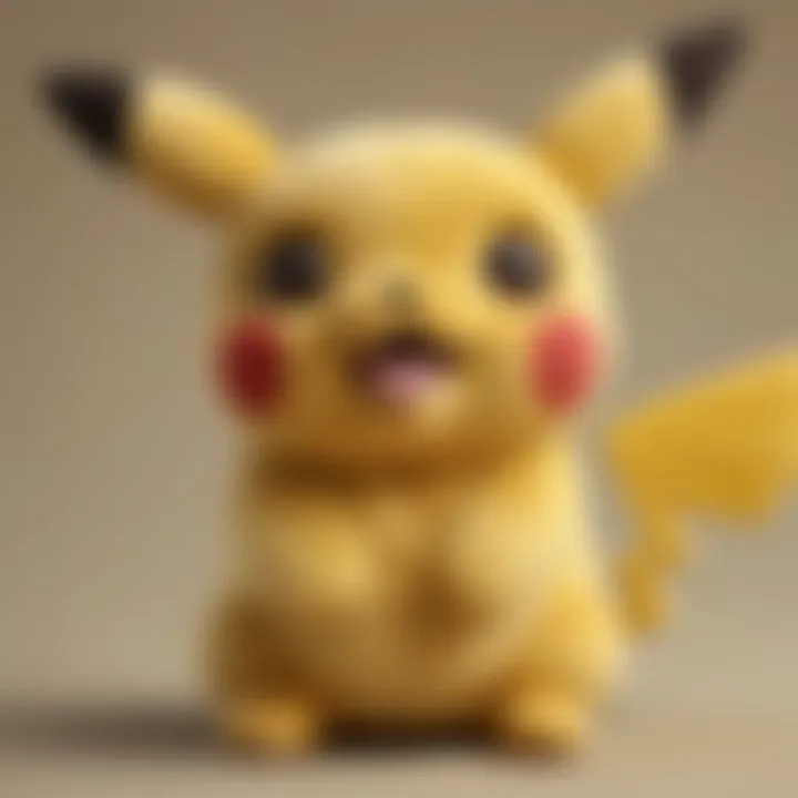 A close-up of a Pikachu plush toy, highlighting its soft texture and bright colors.