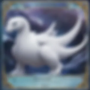 A close-up view of a holographic Lugia card revealing its unique features