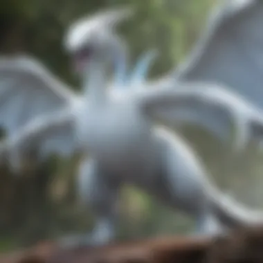 A detailed illustration of the legendary Pokémon Lugia in action