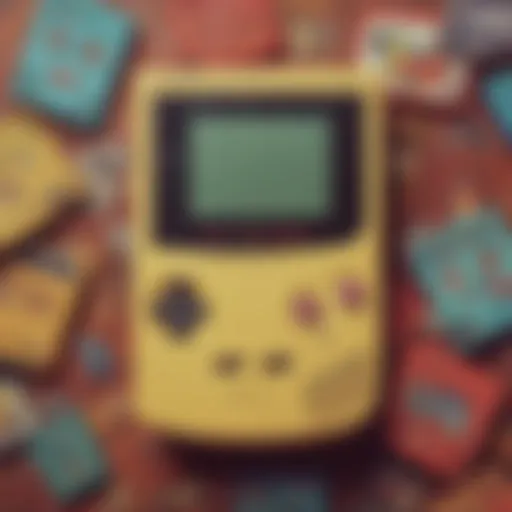 A nostalgic Game Boy Color displaying a Pokémon game screen