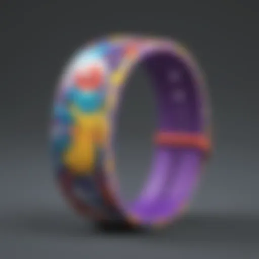 A close-up view of a colorful Pokemon wristband featuring various iconic characters