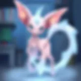 Mew's ethereal form floating amidst vibrant Pokémon landscapes